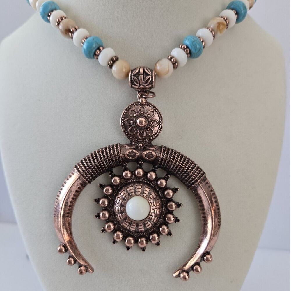 Country Western Necklace Cowgirl Bronze Pendant Beade Shyanne 28" NEW